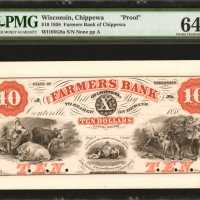 Chippewa, Wisconsin. Farmers Bank of Chippewa. ND (18xx). $10. PMG Choice Uncirculated 64. Proof.