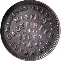 Wisconsin--Madison. Undated (1861-1865) Madison Brewery, J. Rodermund. Fuld-410G-2a. Rarity-6. Coppe