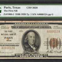 Paris, Texas. $100 1929 Ty. 1. Fr. 1804-1. The First NB. Charter #3638. PMG Very Fine 25 Net.