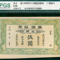 宣统年月广源银号五元库存票, NPGS 50 AU