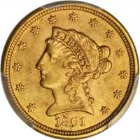 1861 Liberty Head Quarter Eagle. Type II Reverse. MS-63 (PCGS).