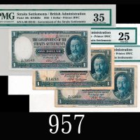 1933-35年英属肋屿押国库银票一大圆，三枚评级品1933-35 The Government of the Straits Settlements $1. SOLD AS IS/NO RETURN