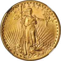 1911-D Saint-Gaudens Double Eagle. MS-64+ (NGC).