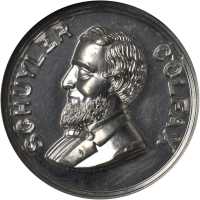 1868 Schuyler Colfax. DeWitt-SC 1868-1. White metal. 32 mm. MS-64 DPL (NGC).