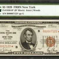 Fr. 1850-B*. 1929 $5 Federal Reserve Bank Star Note. New York. PMG Choice Uncirculated 64 EPQ.
