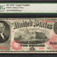 Fr. 44. 1875 $2 Legal Tender Note. PMG Choice Uncirculated 63 EPQ.