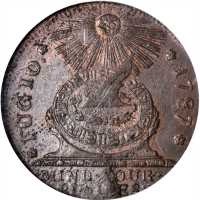 1787 Fugio Copper. Pointed Rays. Newman 8-X, W-6750. Rarity-3. STATES UNITED, 4 Cinquefoils. MS-63 R