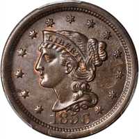 1856 Braided Hair Cent. N-7. Rarity-2. Upright 5. MS-64 BN (PCGS).