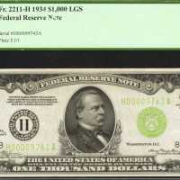 Fr. 2211-Hlgs. 1934 $1000 Federal Reserve Note. St. Louis. PCGS Choice About New 58.