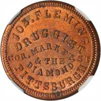 Pennsylvania--Pittsburgh. 1864 Joseph Fleming. Fuld-765E-6a. Rarity-9. Copper. 19 mm. MS-64 RD (NGC)