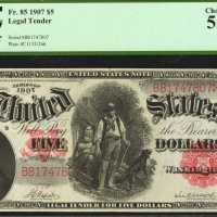 Fr. 85. 1907 $5 Legal Tender Note. PCGS Choice About New 55 PPQ.