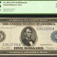 Lot of (5) 1914 $5 Federal Reserve Notes. PCGS Graded.