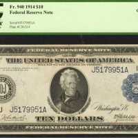 Fr. 940. 1914 $10 Federal Reserve Note. Kansas City. PCGS Choice About New 58 PPQ.