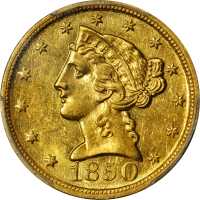 1850-D Liberty Head Half Eagle. MS-61 (PCGS).