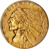 1914-D Indian Quarter Eagle. MS-62 (PCGS).