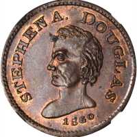 1860 Stephen Douglas. DeWitt-SD 1860-13. Copper. 25 mm. MS-64 BN (NGC).