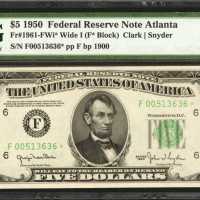 Fr. 1961-FWi*. 1950 $5 Federal Reserve Star Note. Atlanta. PMG Gem Uncirculated 66 EPQ.
