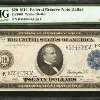 Fr. 1007. 1913 $20 Federal Reserve Note. Dallas. PMG Choice Uncirculated 64 EPQ.