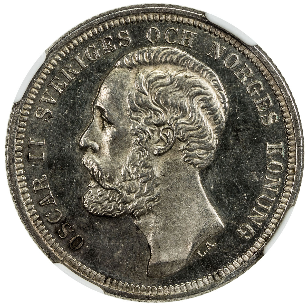 World Coins - Europe，SWEDEN: Oscar II, 1872-1907, AR krona, 1884, KM-747, mintmaster EB, NGC graded 