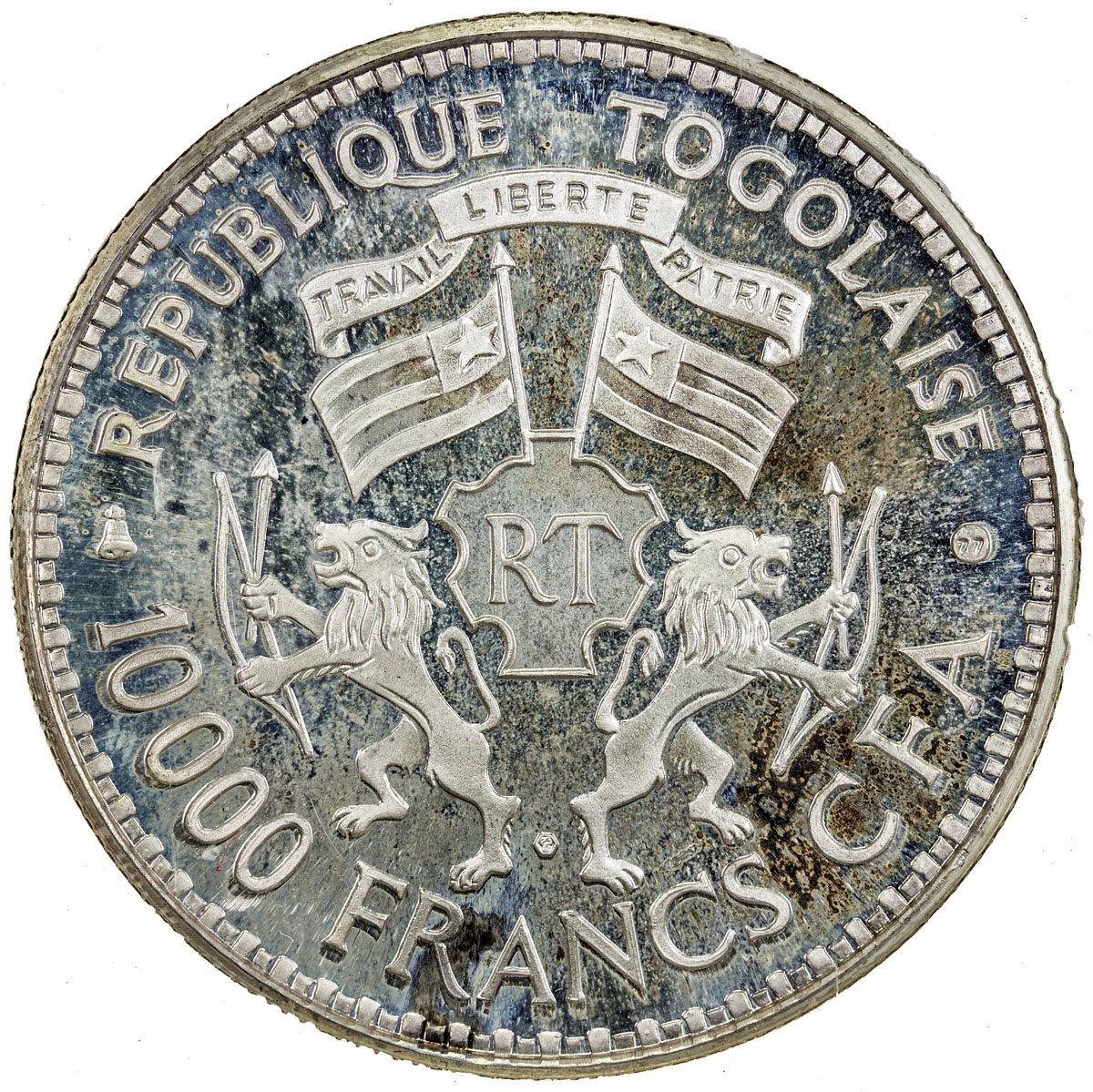 World Coins - Africa，TOGO: AR 10,000 francs, 1977, KM-9, 45mm, for the 10th anniversary of the presi