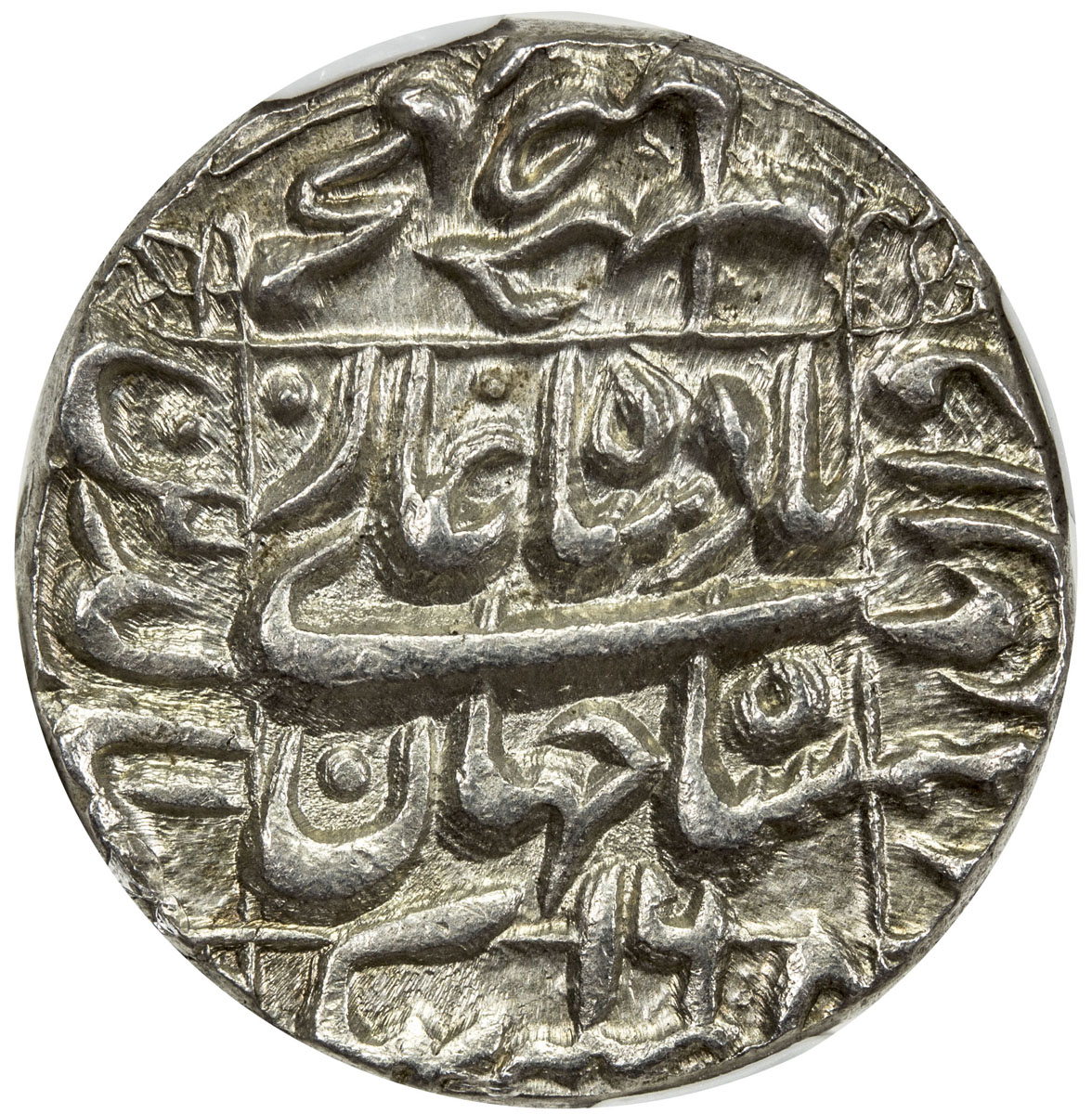 India - Mughal Empire，MUGHAL: Shah Jahan I, 1628-1658, AR rupee, Bhakhar, AH1052 year 16, KM-235.7, 
