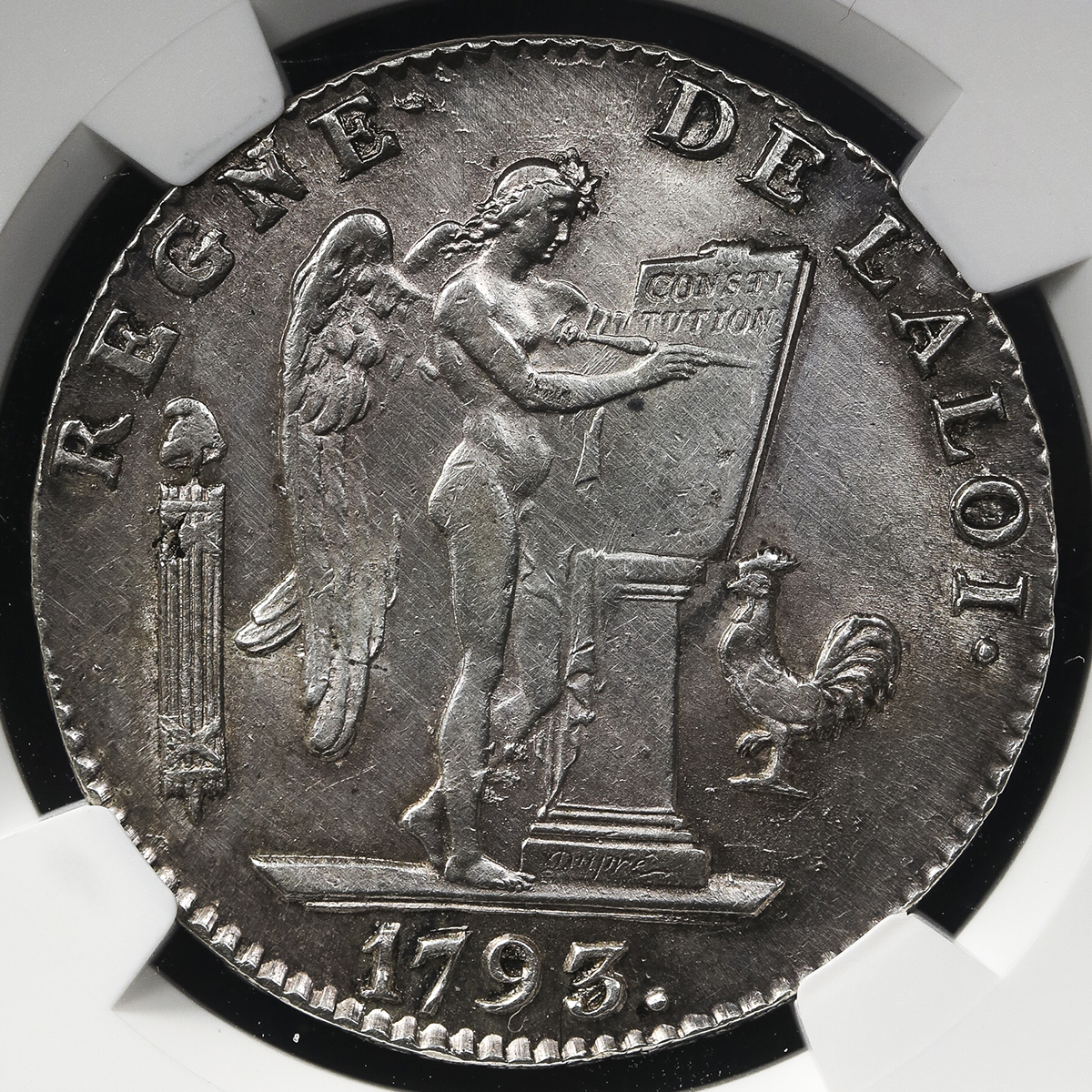 FRANCE 1st Rep 第一共和政(1792~1804) Ecu de 6Livres 1793(AN-II)L NGC-UNC Details“Cleaned“ 洗浄 AU