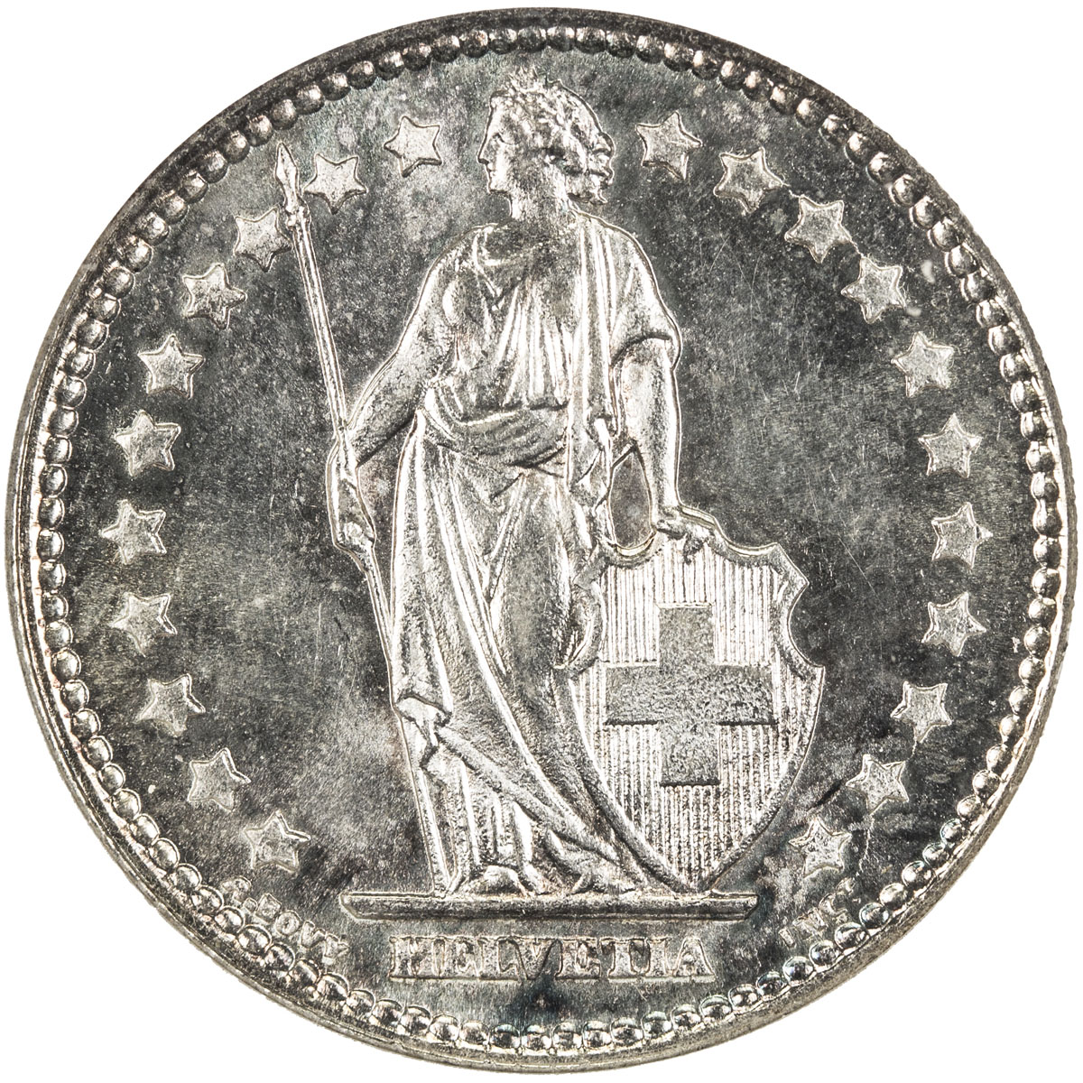 World Coins - Europe，SWITZERLAND: AR franc, 1905-B, KM-24, very attractive with light tone, tied wit