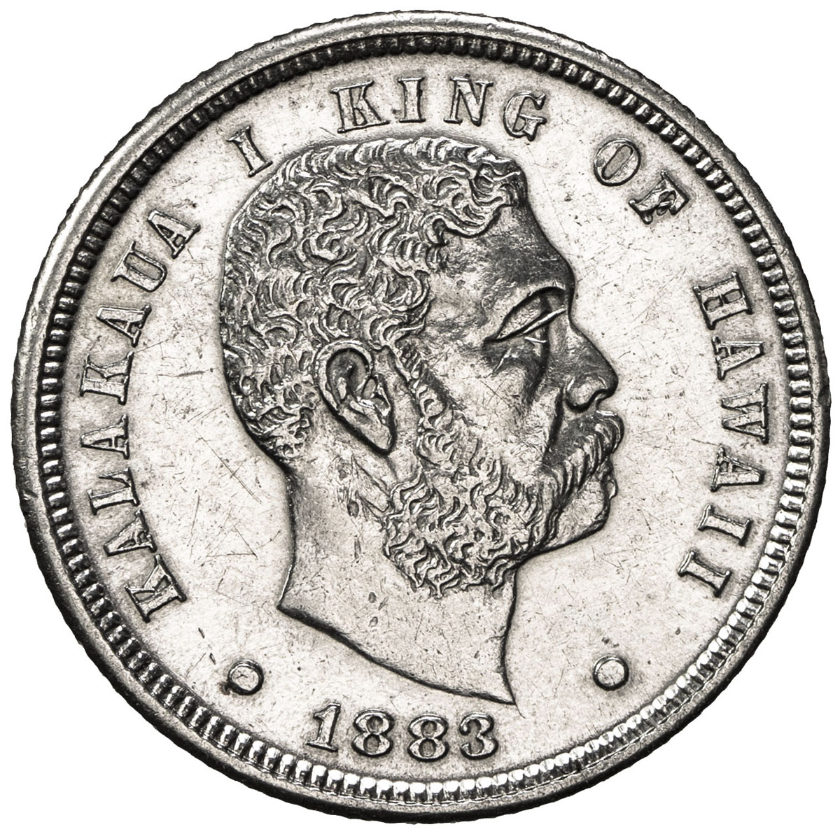 World Coins - Australia & Pacific，HAWAII: Kalakaua, 1874-1891, AR dime (umi keneta), 1883, KM-3, AU,