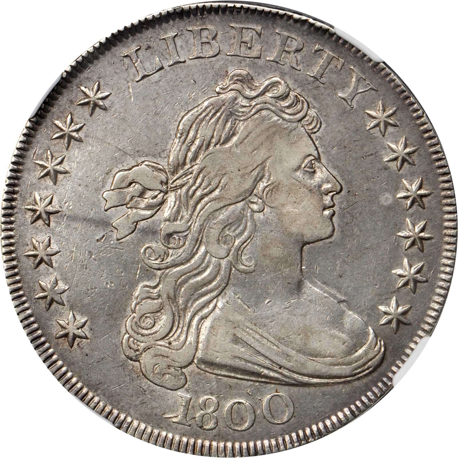 1800 Draped Bust Silver Dollar. BB-196, B-17. Rarity-1. 12 Arrows. EF-40 (NGC).