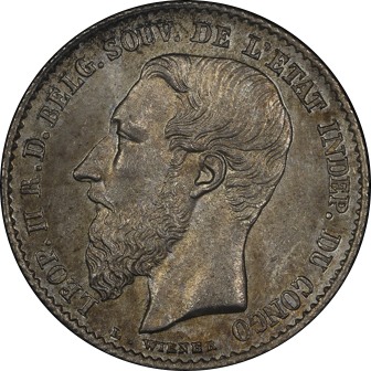 CONGO Belgian Congo ベ儿ギー领コンゴ 50Centimes 1887 トーン UNC