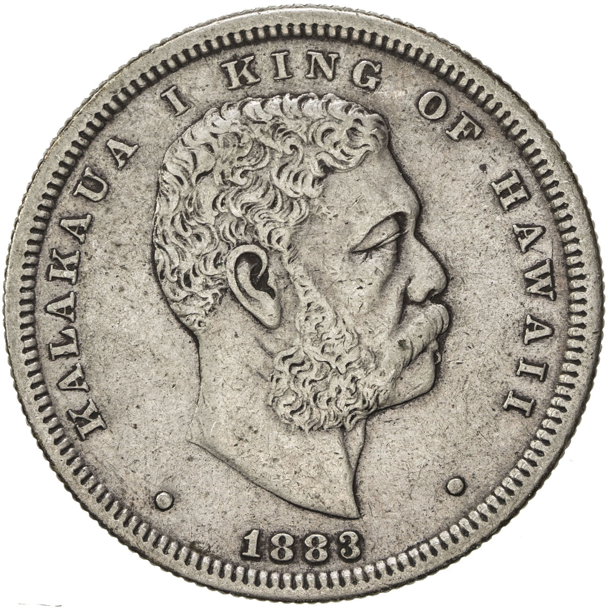 World Coins - Australia & Pacific，HAWAII: Kalakaua, 1874-1891, AR half dollar (hapalua), 1883, KM-6,