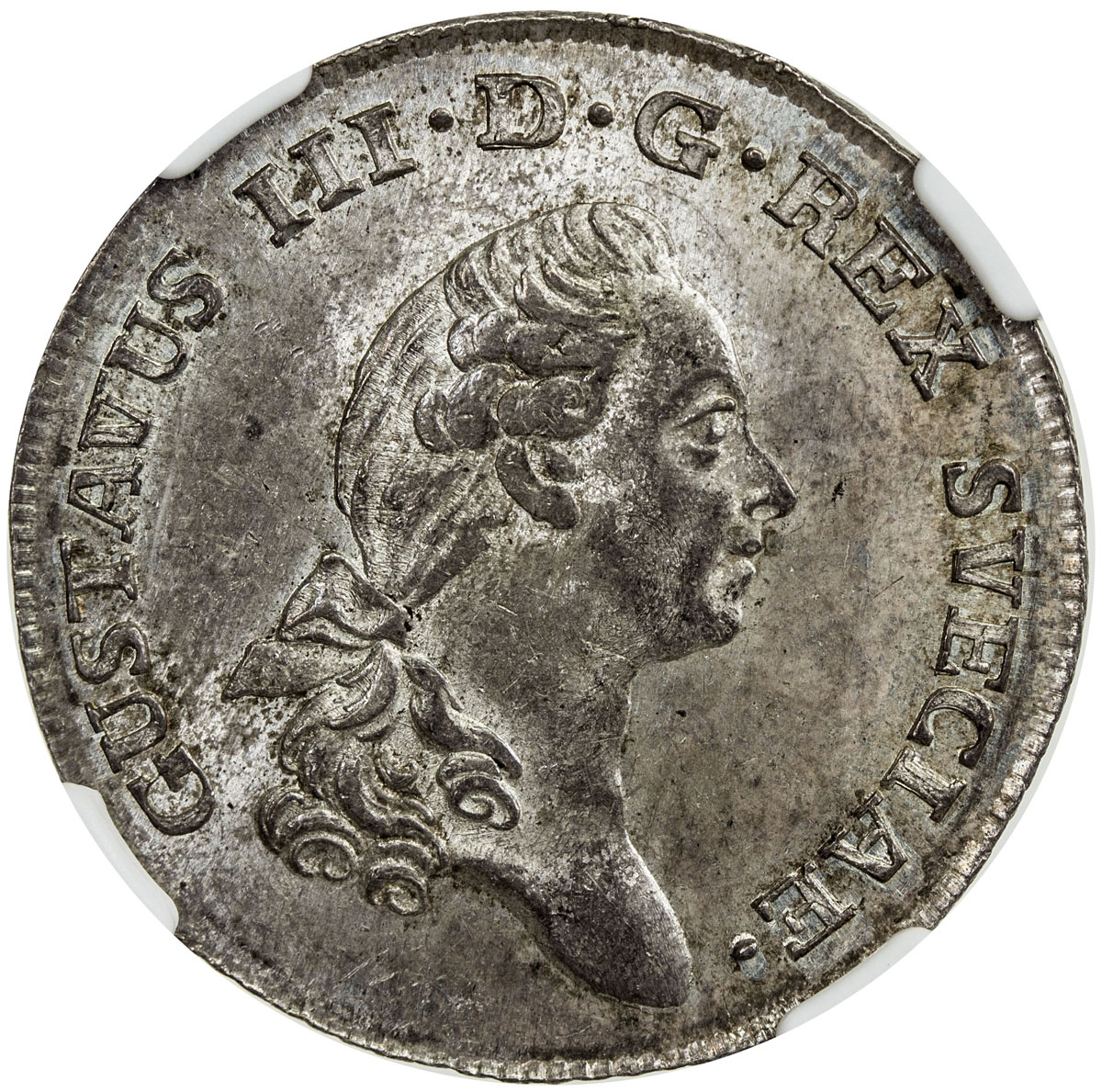 World Coins - Europe，SWEDEN: Gustav III, 1771-1792, AR 1/3 riksdaler, 1784, KM-525, initials OL, lig