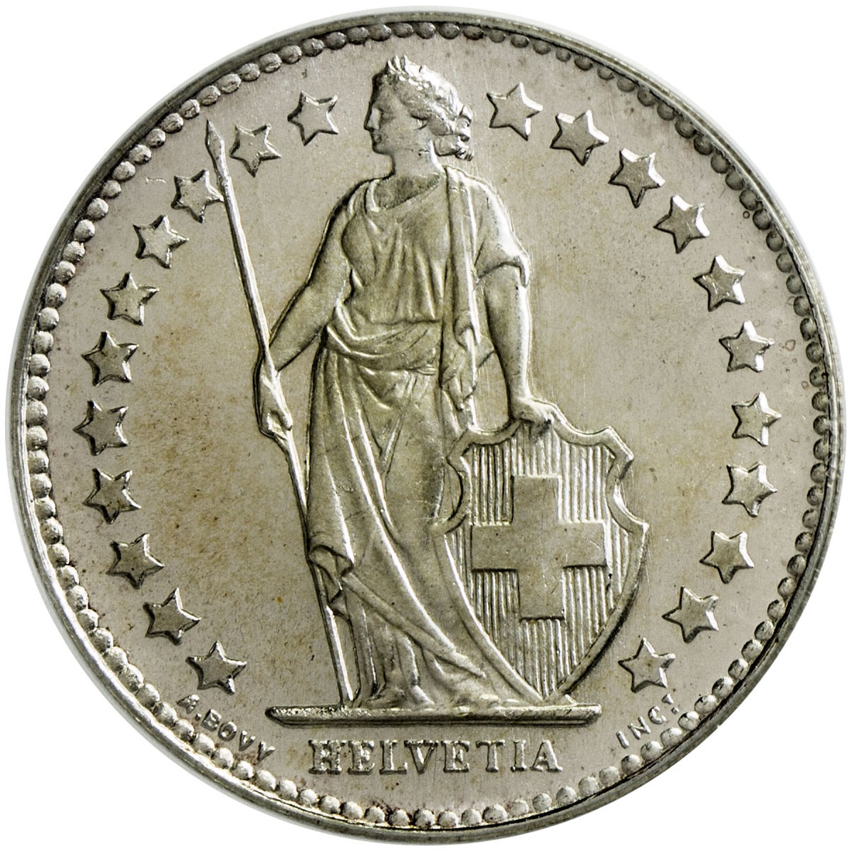 World Coins - Europe，SWITZERLAND: AR ½ franc, 1952-B, KM-23, brilliant white surfaces with some came