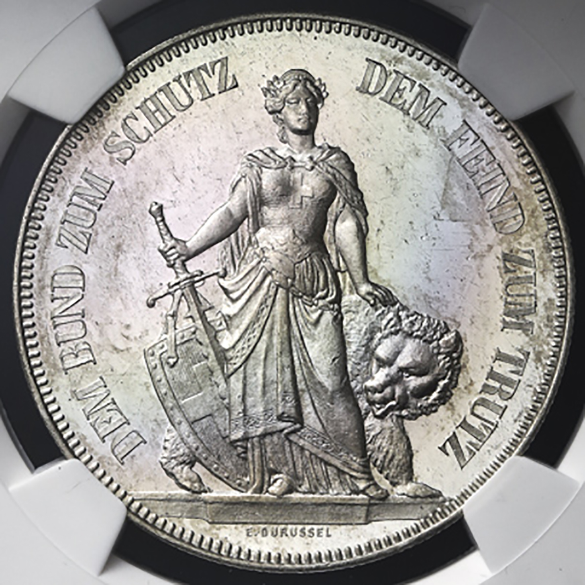 SWITZERLAND Shooting Festival 射击节 5Francs 1885 NGC-MS62 PL プ儿ーフライク AU~UNC