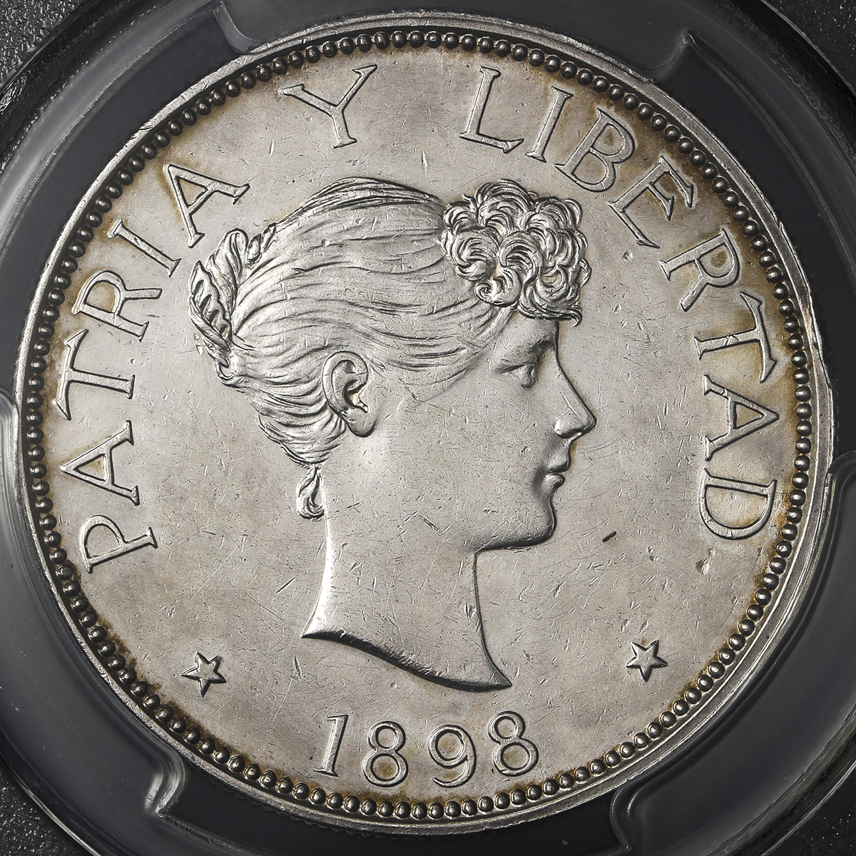 CUBA キューバ Peso 1898 PCGS-AU Details“Cleaning“ 洗浄 EF