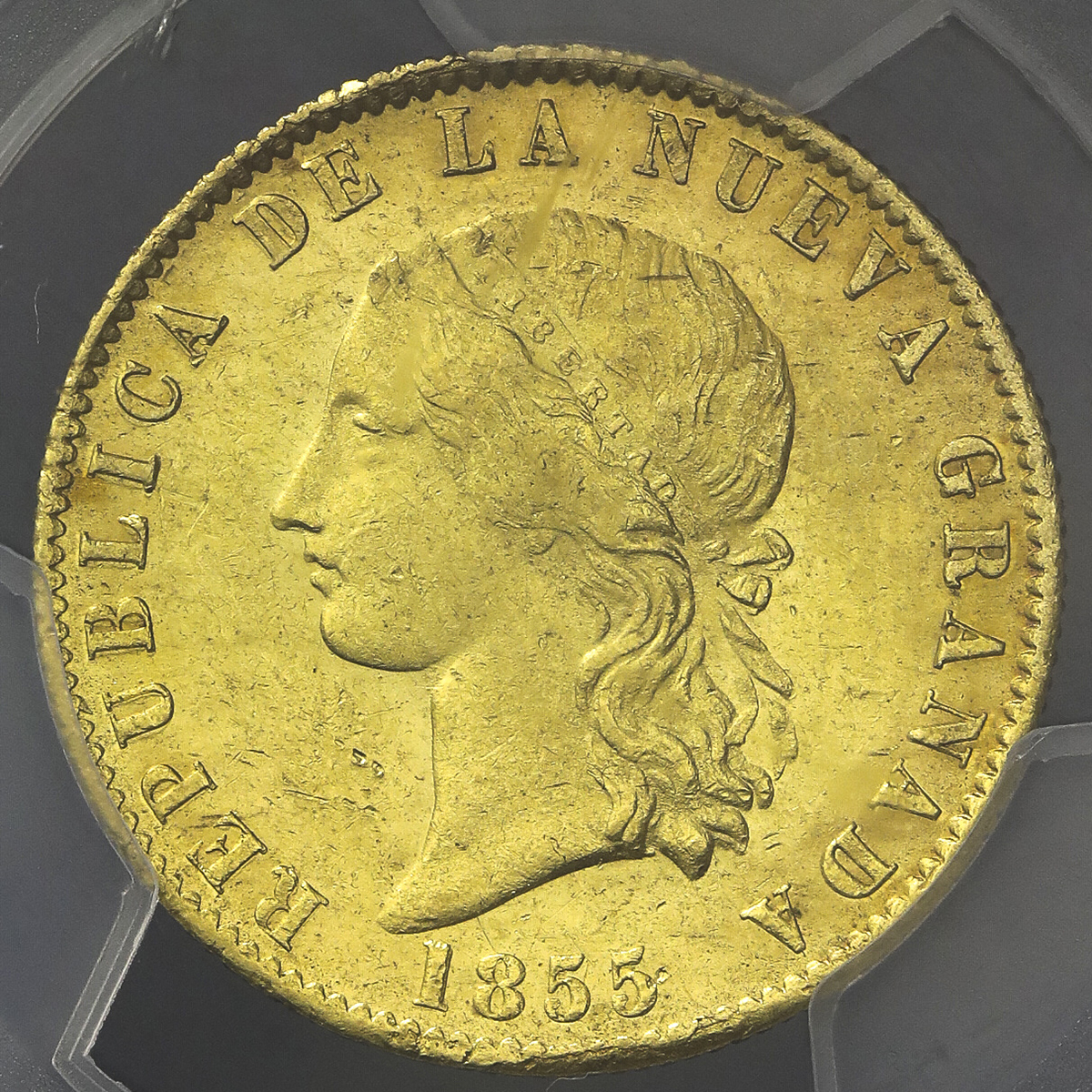 COLOMBIA コロンビア 10Pesos 1855 PCGS-MS62(Finest) -UNC