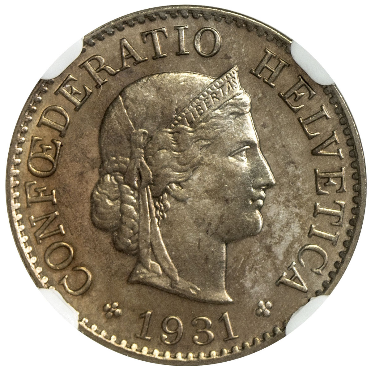 World Coins - Europe，SWITZERLAND: 5 rappen, 1931-B, KM-26, attractive reddish-brown tone with some c