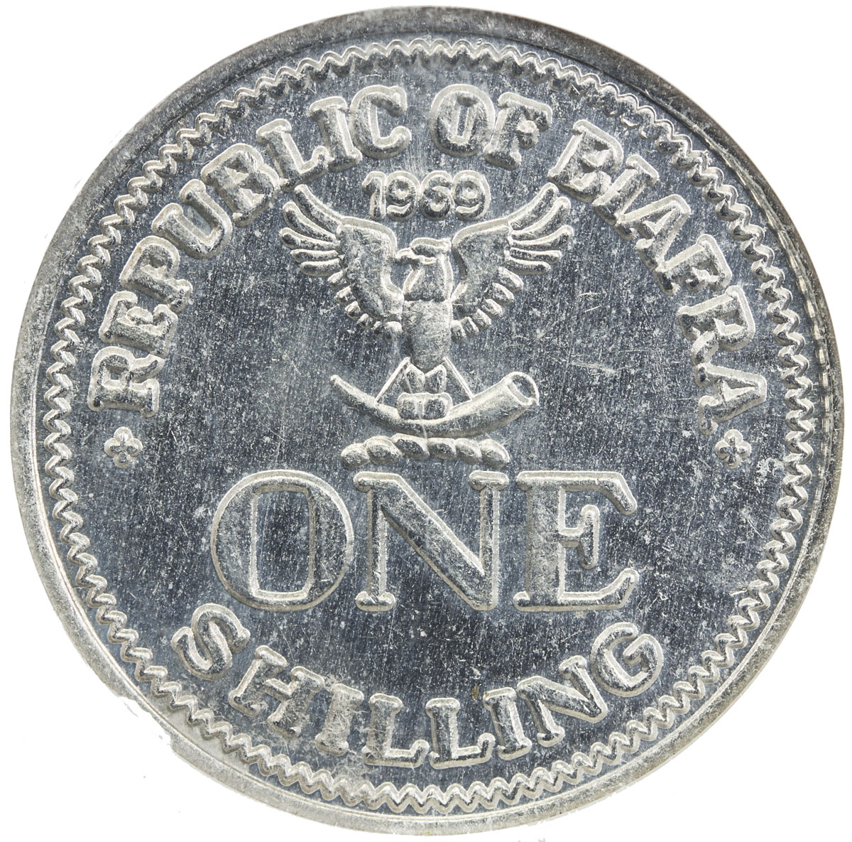 World Coins - Africa，BIAFRA: aluminum 1 shilling, 1969, KM-3, rare variety, with the denomination sp
