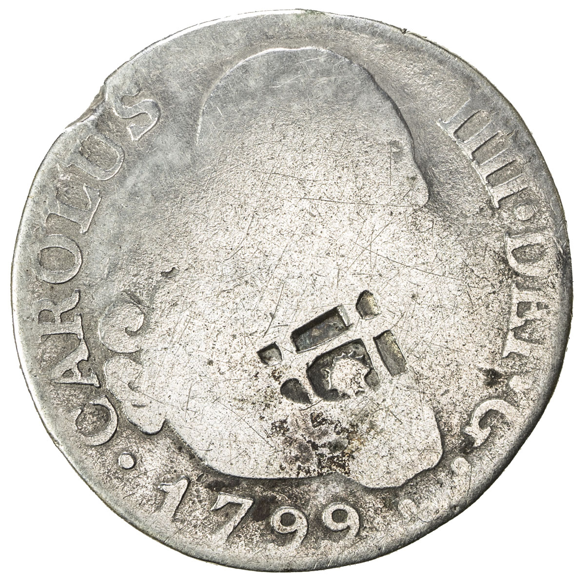 World Coins - The Americas，CUBA: AR 2 reales (5.39g), ND [1841], KM-2, lattice countermark with star