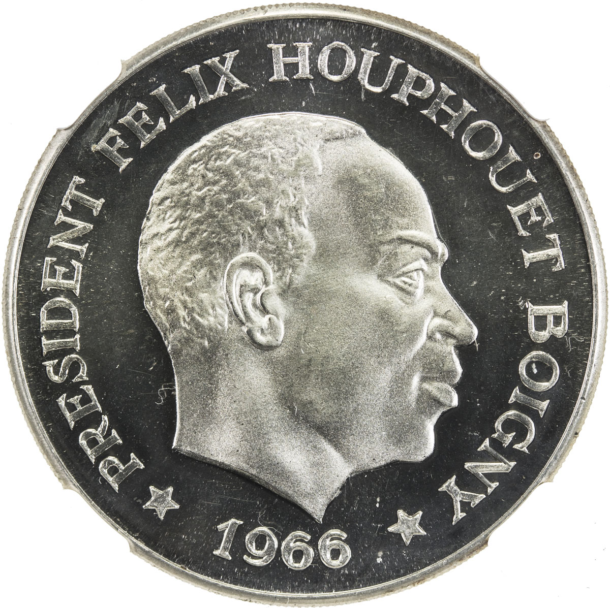 World Coins - Africa，IVORY COAST: Felix Houphouet Boigny, President, 1960-1993, AR 10 francs, 1966, 
