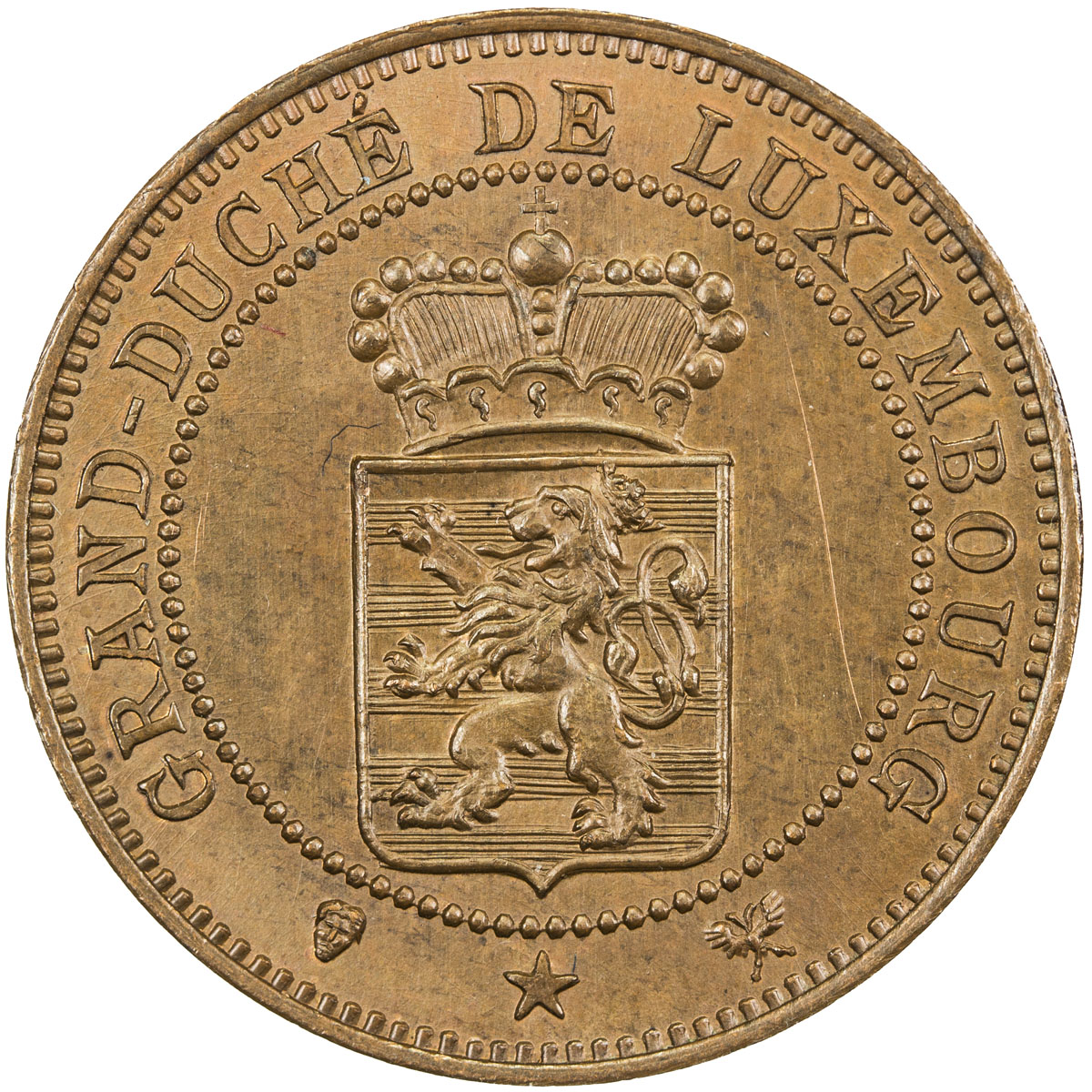 World Coins - Europe，LUXEMBOURG: Willem III, 1849-1890, AE 5 centimes, 1889, KM-E15, ESSAI for a typ