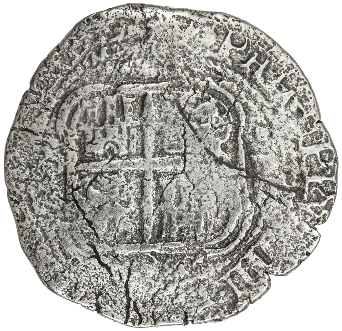 World Coins - The Americas，BOLIVIA: Felipe IV, 1621-1665, AR cob 8 reales (22.00g), Potosi, 1654 (4 