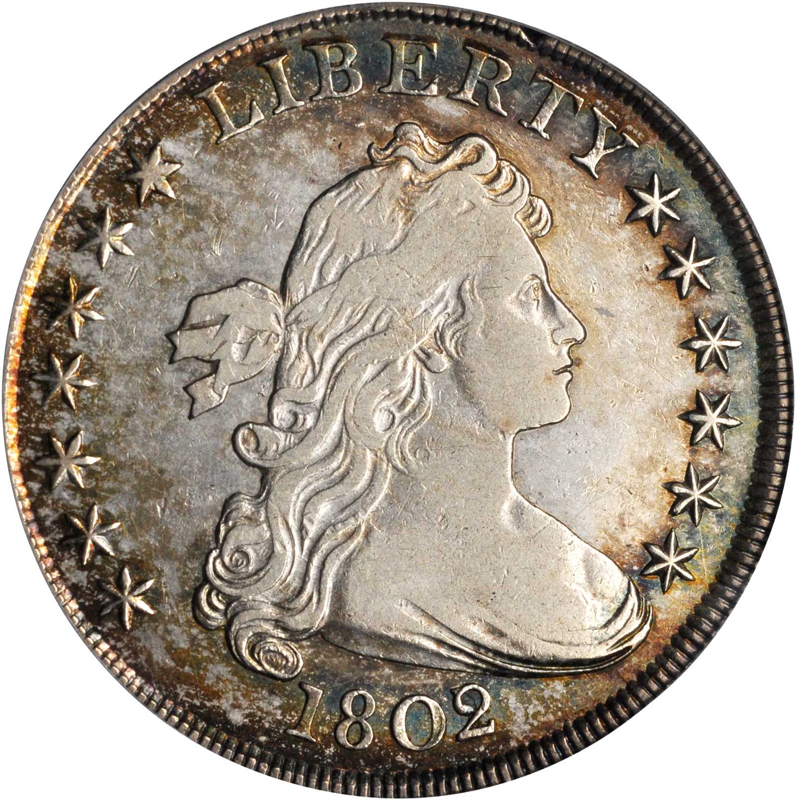 1802/1 Draped Bust Silver Dollar. BB-235, B-9. Rarity-5. Wide Date. VF-30 (PCGS).