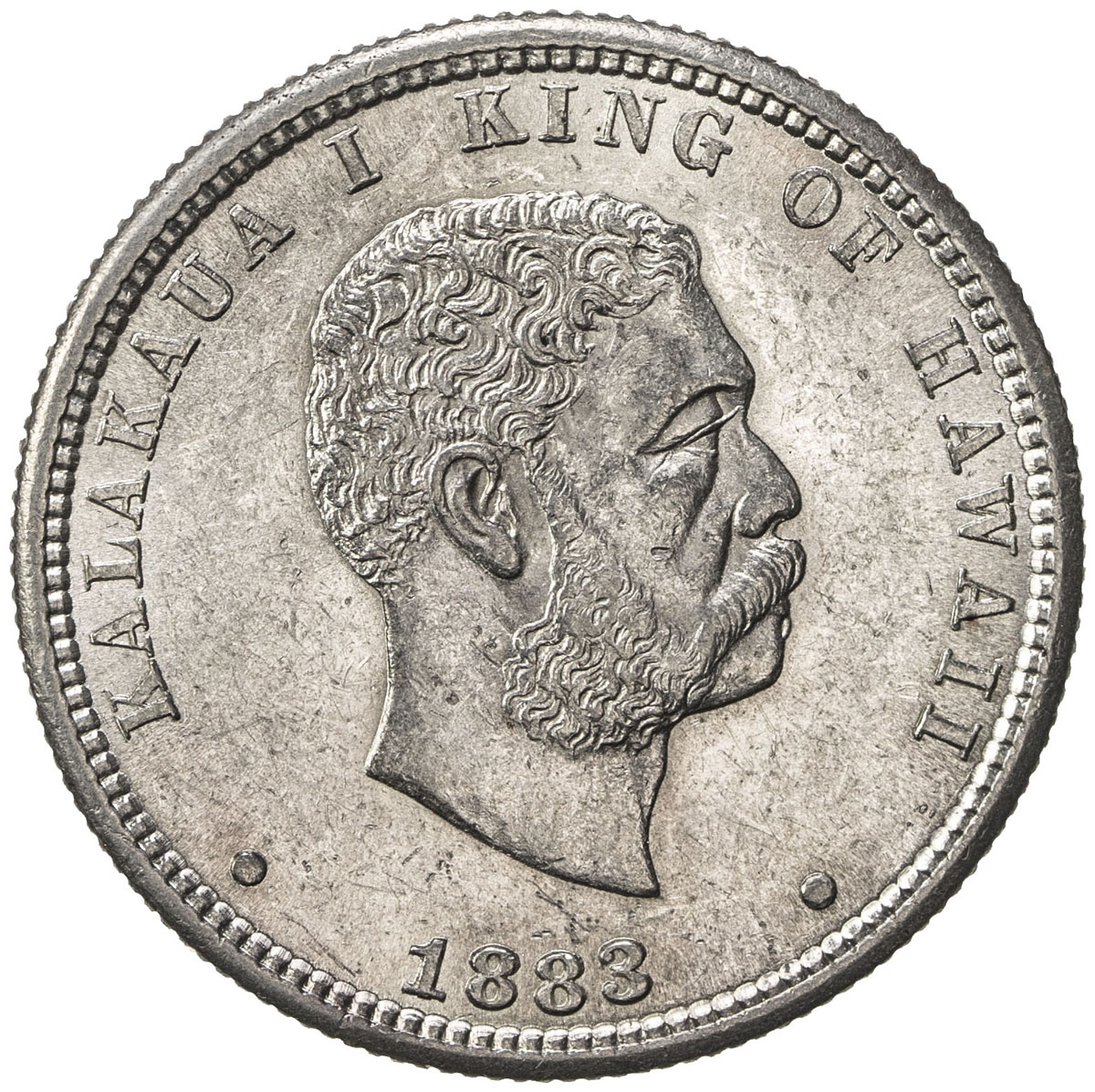 World Coins - Australia & Pacific，HAWAII: Kalakaua, 1874-1891, AR quarter (hapaha), 1883, KM-5, choi