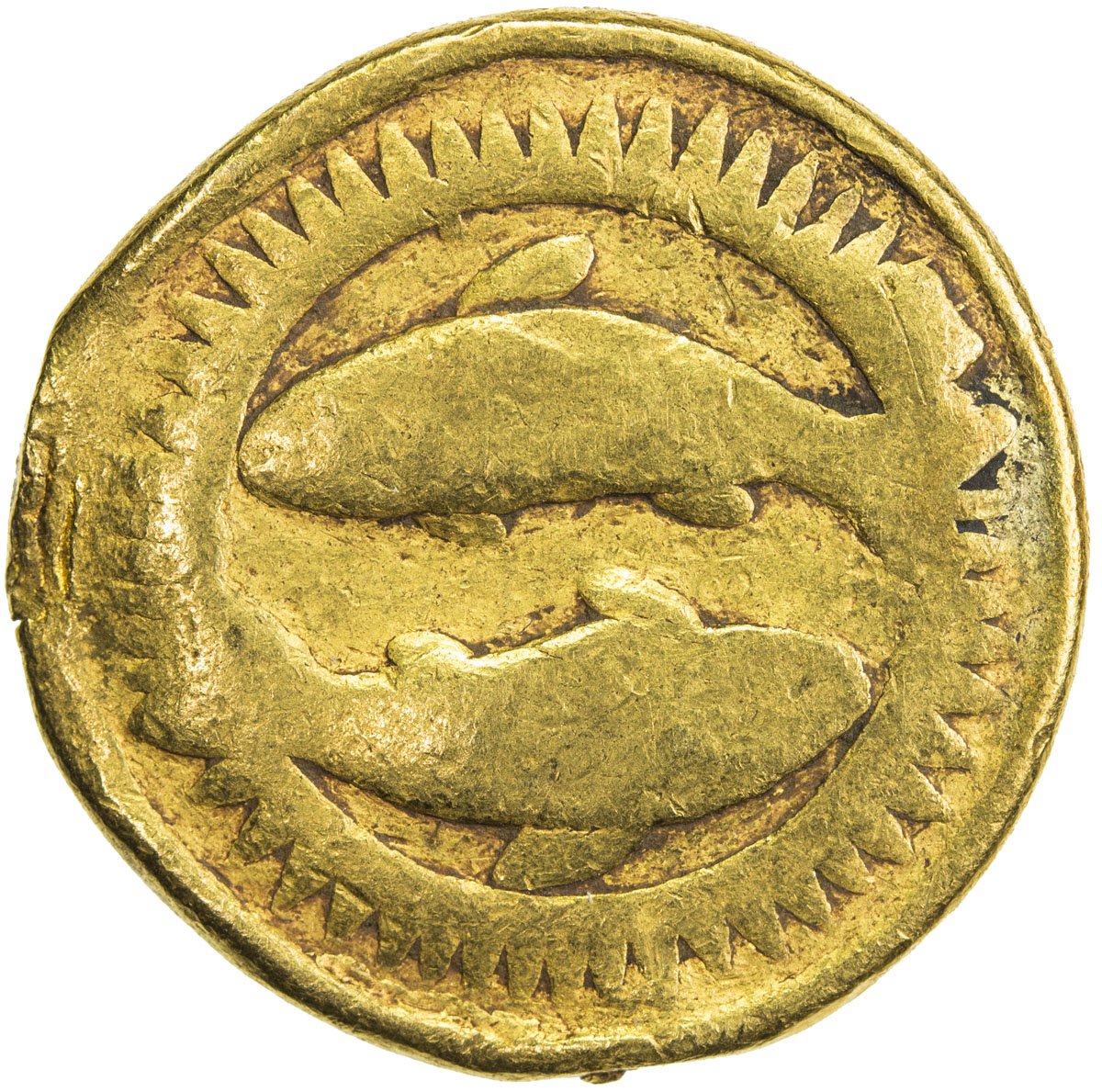 India - Mughal Empire，MUGHAL: Jahangir, 1605-1628, AV zodiac mohur (9.92g), Agra, AH1028 year 13, KM