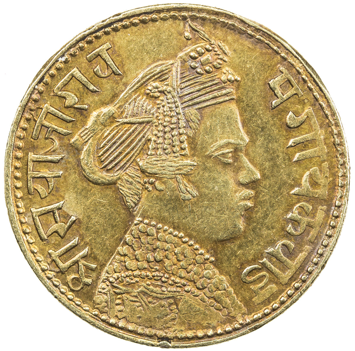 India - Princely States，BARODA: Sayaji Rao III, 1875-1938, AV mohur (7.02g), VS1953, Y-39, 1 minuscu