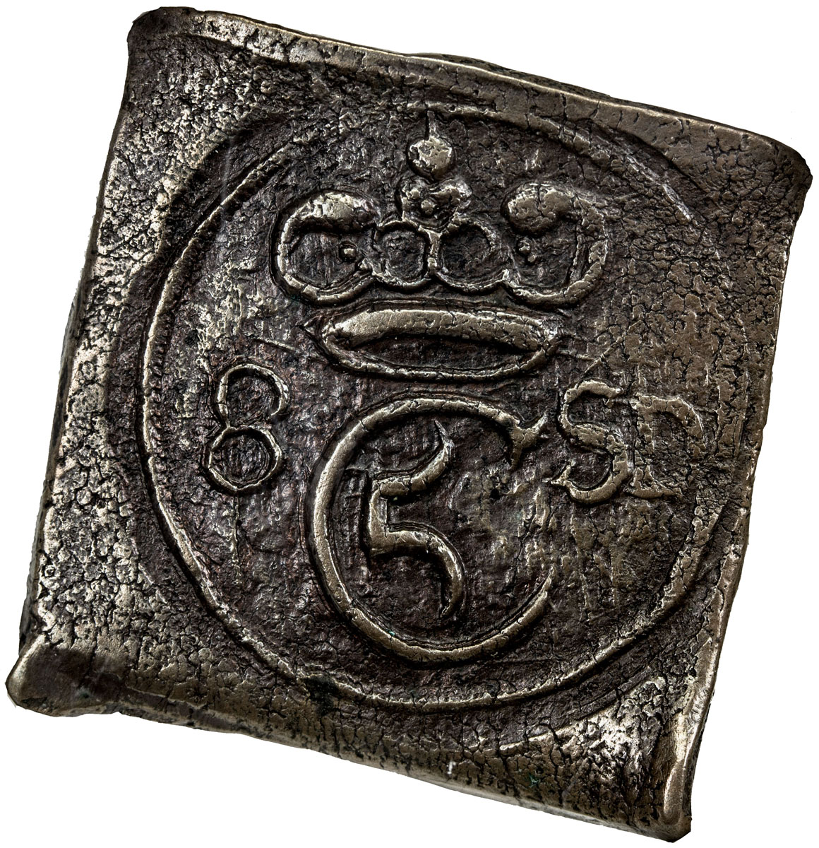 World Coins - Europe，SWEDEN: Christian V, 1670-1699, AE 8 skilling klippe, ND (1677-78), Hede-133 A,