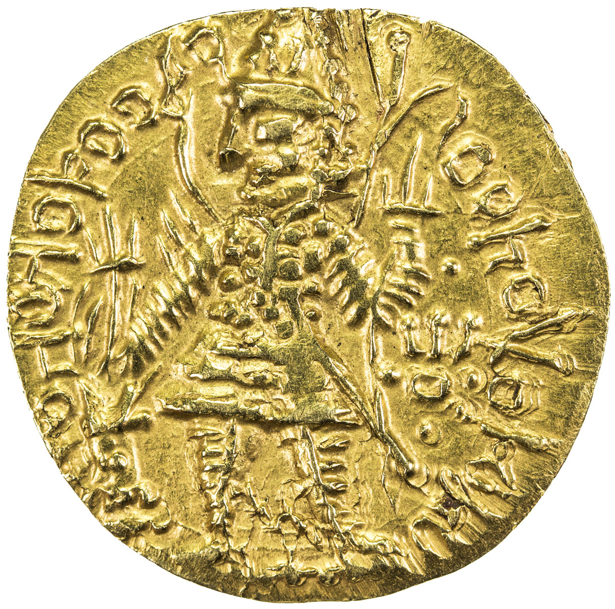 India - Ancient，KUSHAN: Vasu Deva I, ca. 191-230+, AV dinar (8.02g), Mitch-3398, king standing, hold