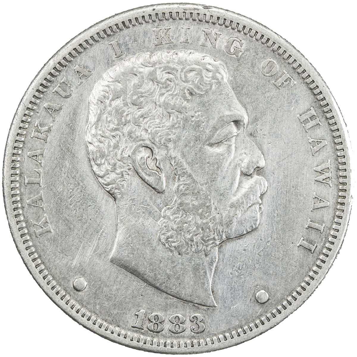 World Coins - Australia & Pacific，HAWAII: Kalakaua, 1874-1891, AR dollar (dala), 1883, KM-7, VF to E