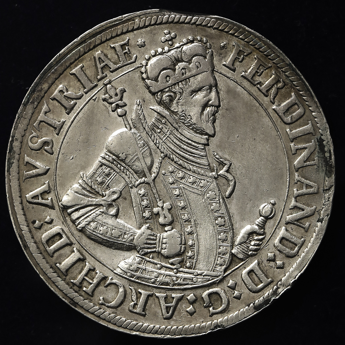 HOUSE OF HABSBURG Erzherzog Ferdinand フェ儿ディナンド大公(1564~95) Taler ND Cleaned 洗浄 縁小伤 小锖付着 EF+